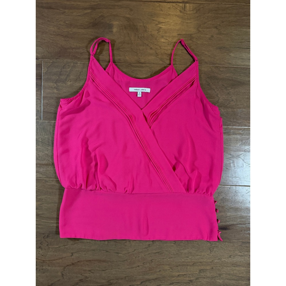 Naked Zebra Hot Pink Faux Wrap Pleated Cami Top Side Button Detail Small QT7744